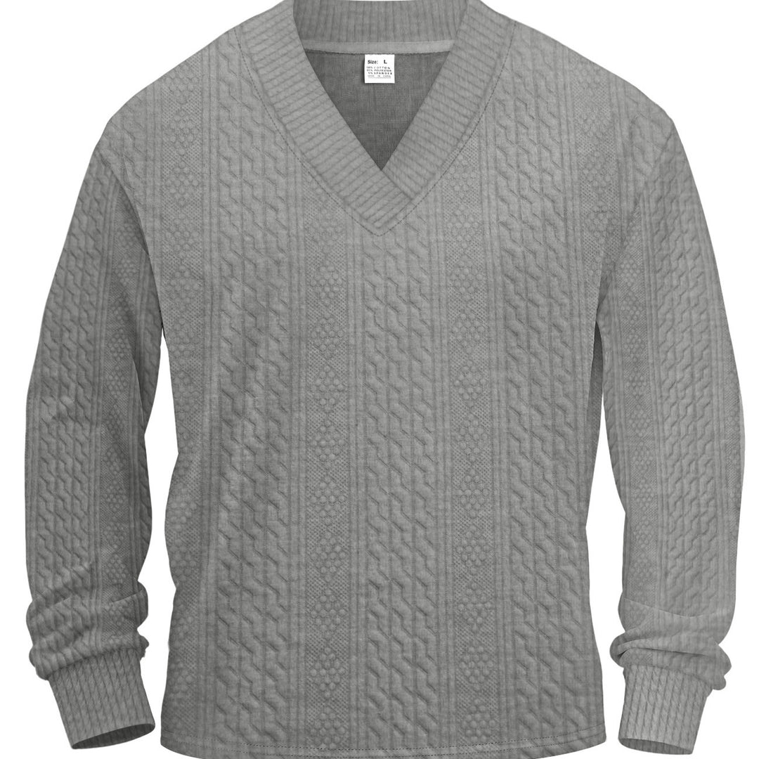 Men's structured V-neck knitted sweater with cable and honeycomb pattern StylebySassy