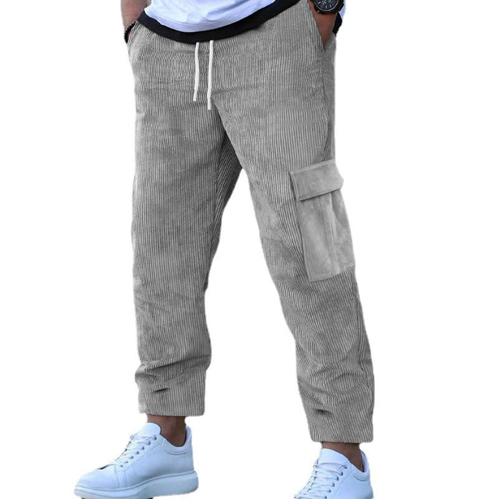 Men's tapered corduroy joggers with elastic drawstring waistband and patch flap pockets StylebySassy