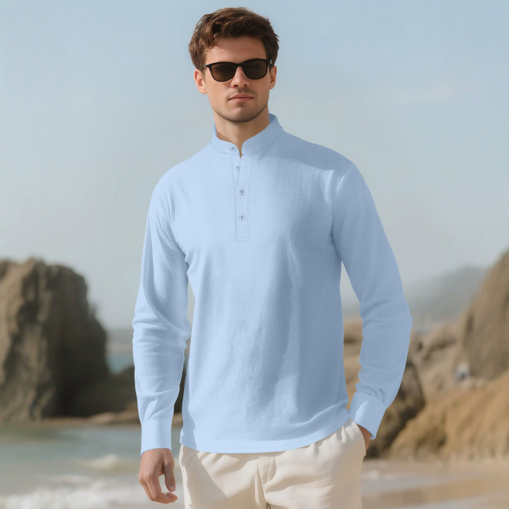 Men's Nehru collar Henley made of cotton stretch with concealed button placket and slim fit StylebySassy