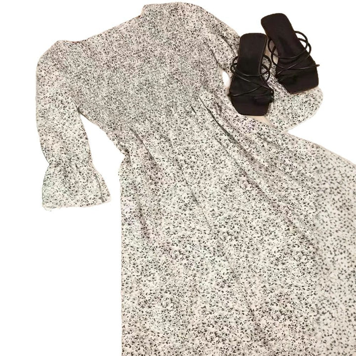 Women nan locker falling babydoll midi dress with gathered under bust, dropped three-quarter sleeves and fine floral print StylebySassy
