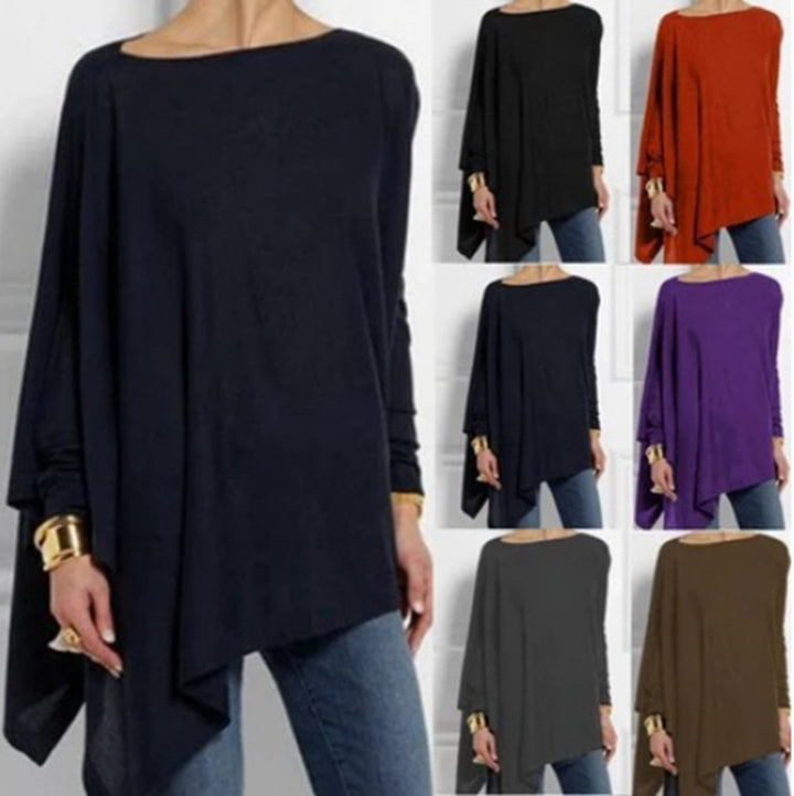 Women's draped oversized tunic with asymmetrical hem and wide batwing sleeves StylebySassy