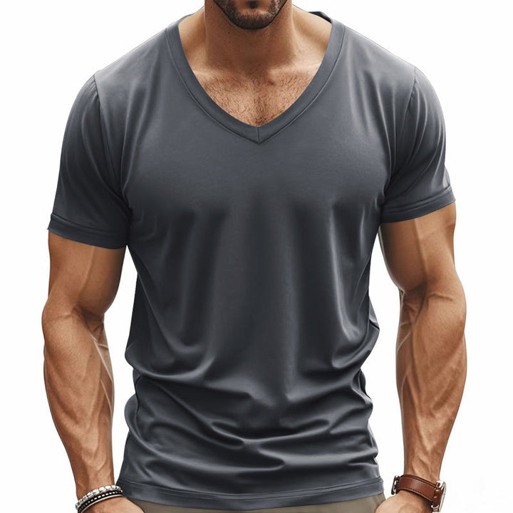 Men's V-Neck T-Shirt made of breathable cotton blend with modern cut StylebySassy