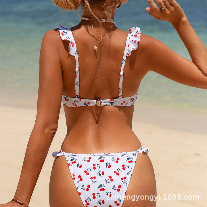 Ladies Bikini with playful ruffles and cherry pattern StylebySassy