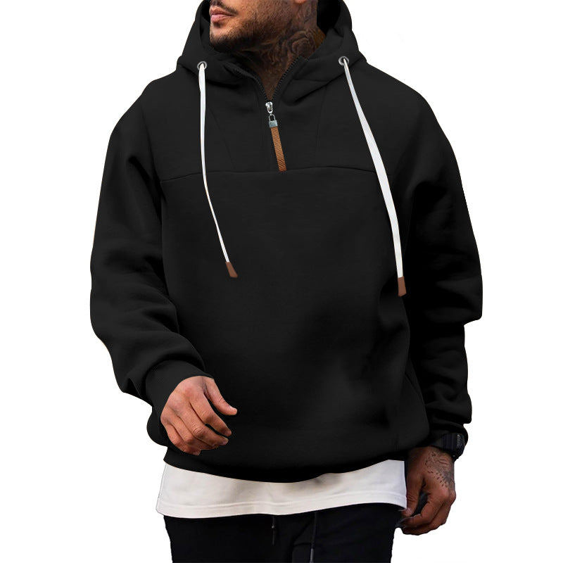 Men's nano sweat half-zip with textured interior, adjustable hood and wide ribbed hem StylebySassy