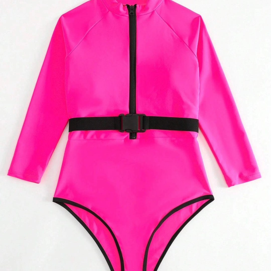 Women's Sporty Long Sleeve Swimsuit with Zipper StylebySassy
