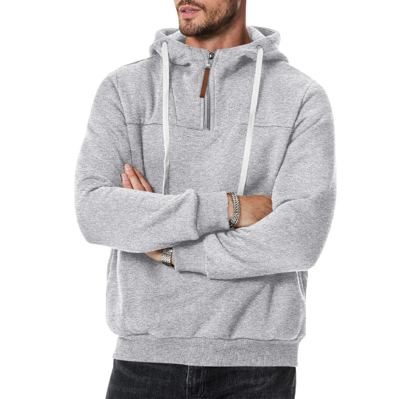 Men's nano sweat half-zip with textured interior, adjustable hood and wide ribbed hem StylebySassy