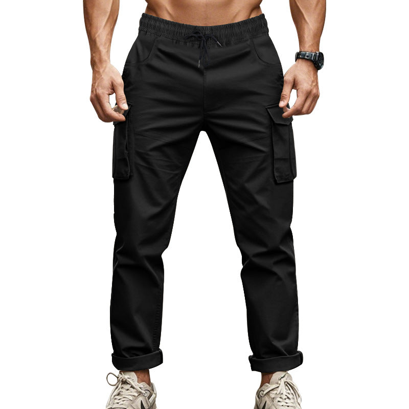 Men's urban cargo chinos in jogging style with elastic drawstring waistband and multifunctional pockets StylebySassy