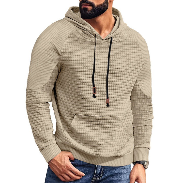 Men's hooded sweatshirt in quilted look with kangaroo pocket, raglan sleeves and drawstring StylebySassy