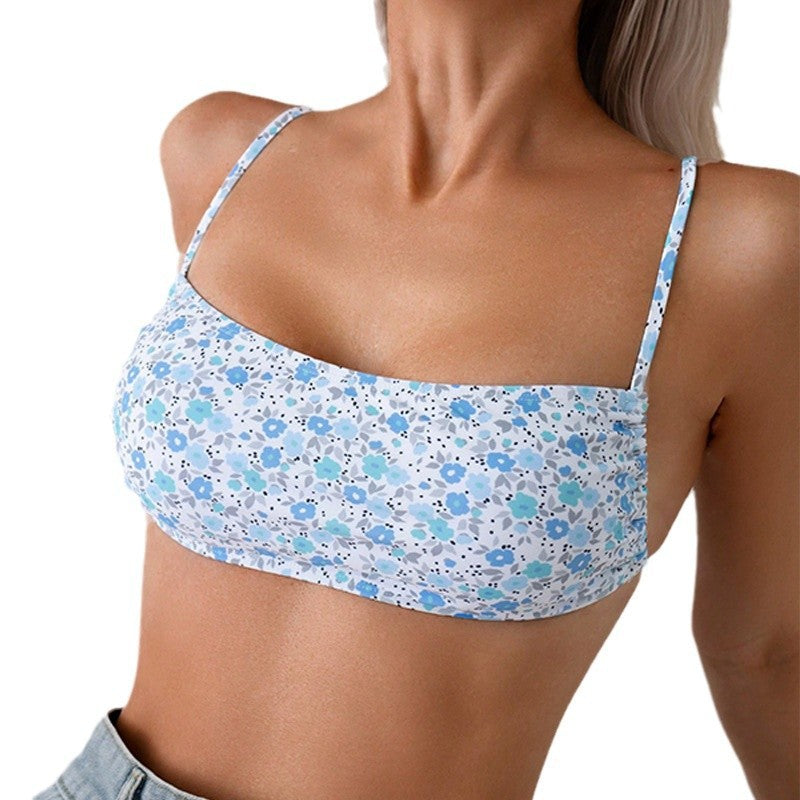 Women's bandeau bikini top with floral patterns StylebySassy