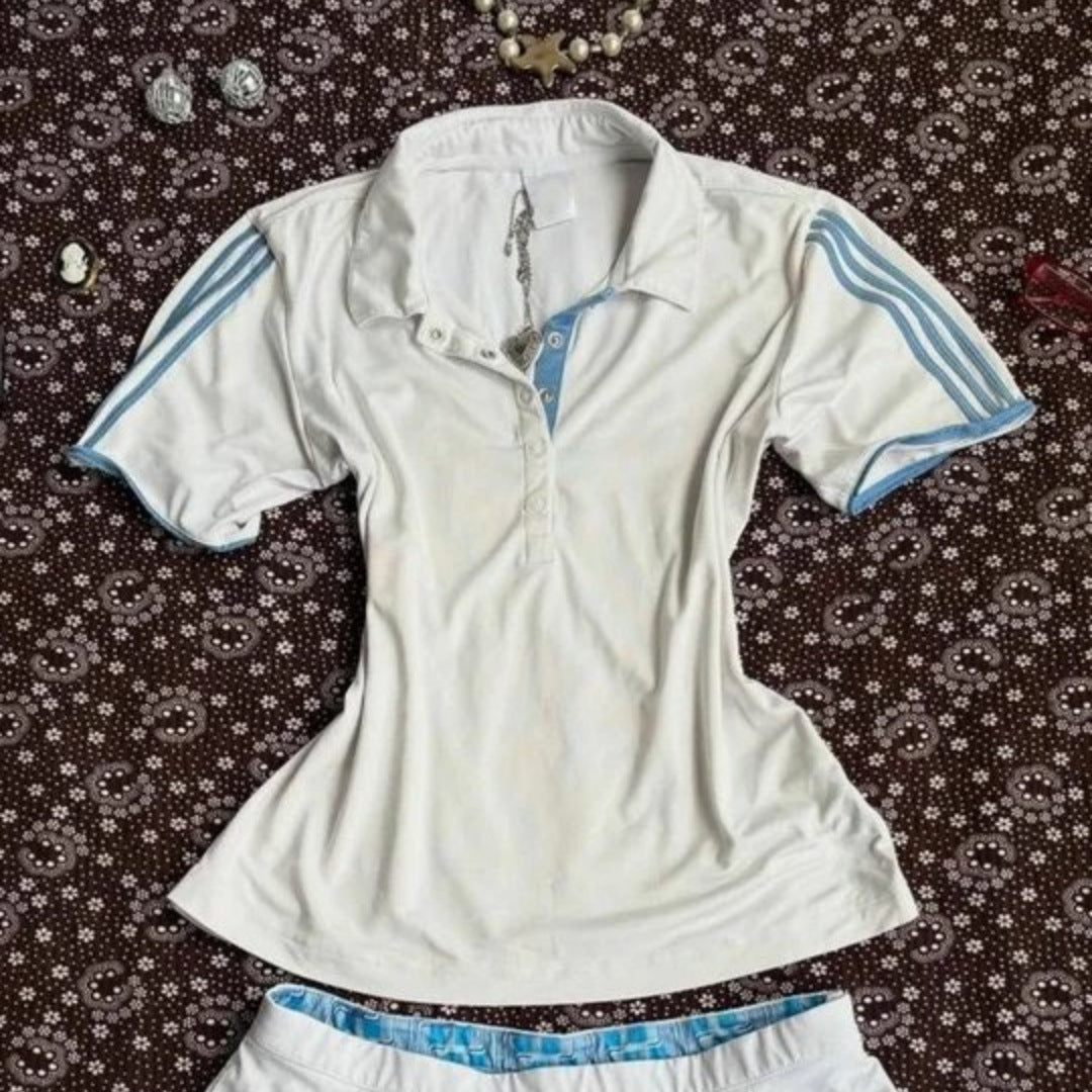 Ladies sporty polo shirt with striped collar StylebySassy