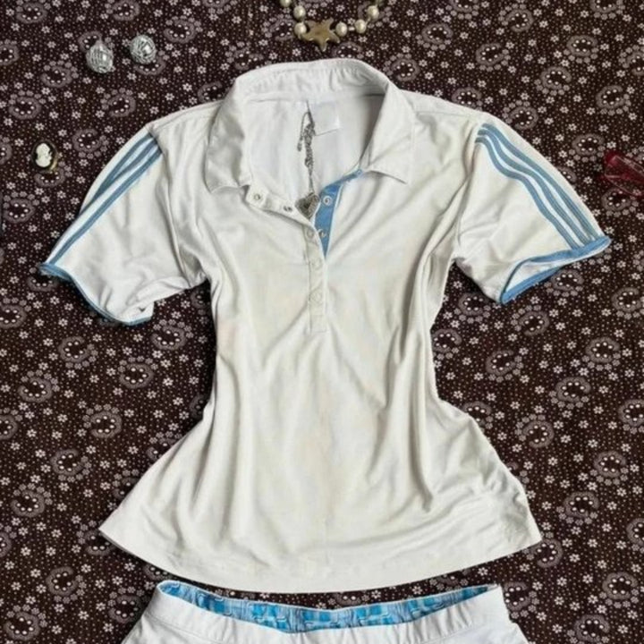 Ladies sporty polo shirt with striped collar StylebySassy