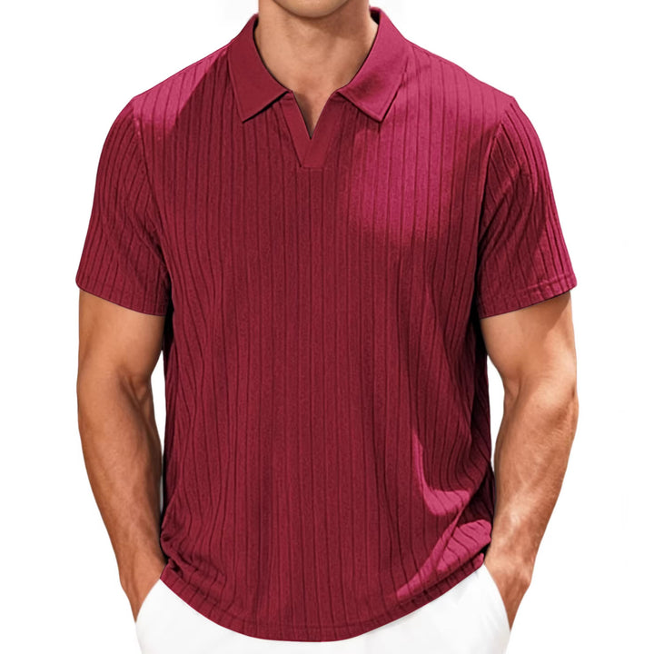 Men's structured short-sleeve polo with V-insert and shirt collar StylebySassy
