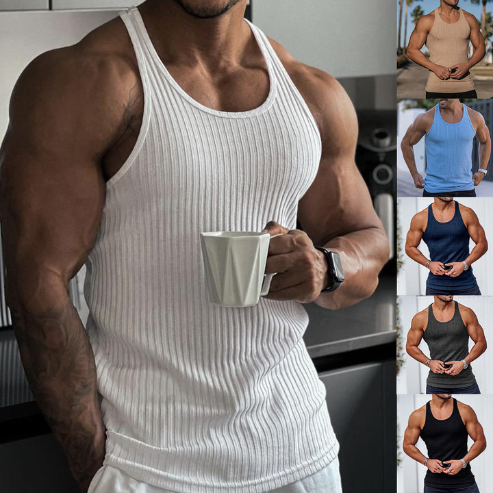 Men's ribbed muscle shirt with U-neck and stretchy cotton blend StylebySassy