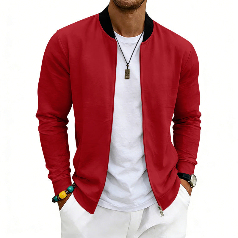 Men's lightweight bomber jacket made of jersey with stand-up collar, elastic cuffs, and concealed pockets StylebySassy