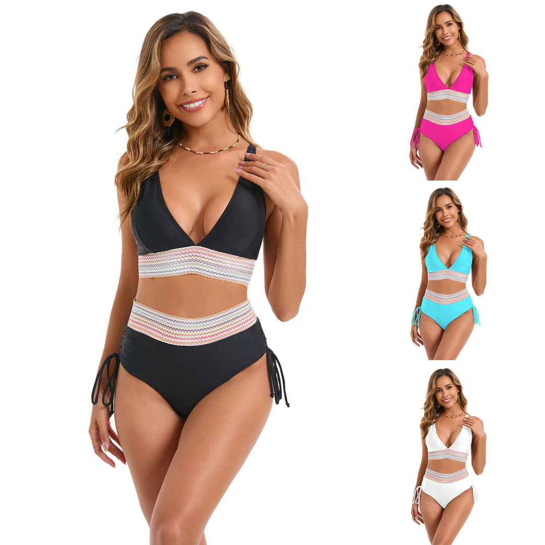 Women's High-Waisted Bikini Set with Trendy Lacing Details StylebySassy