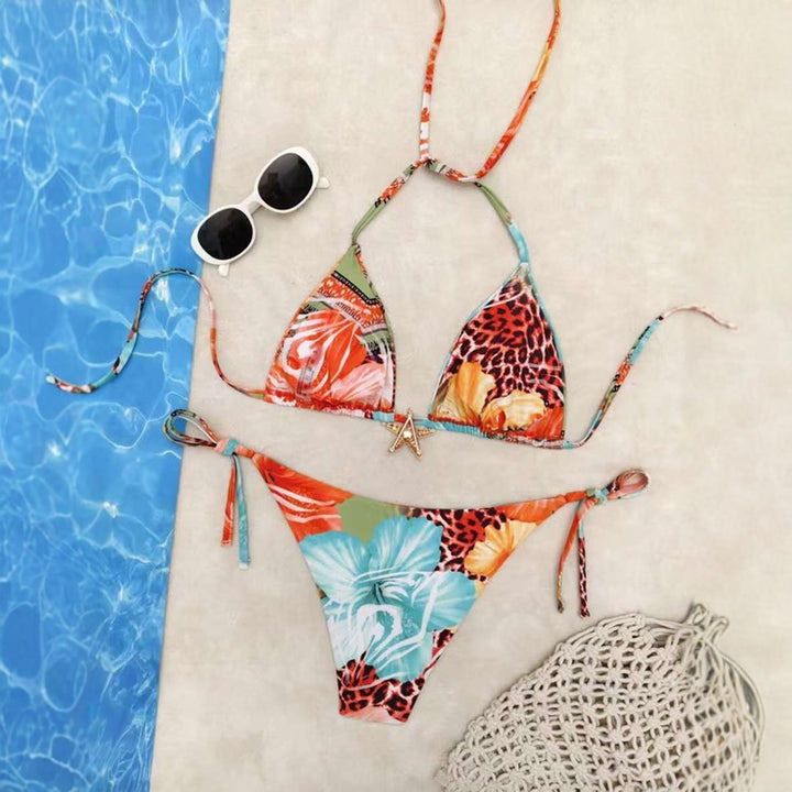 Women's triangle bikini with floral design and adjustable straps StylebySassy