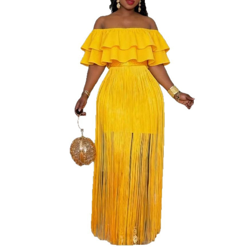 Women's Off-Shoulder Dress with Fringed Hem StylebySassy