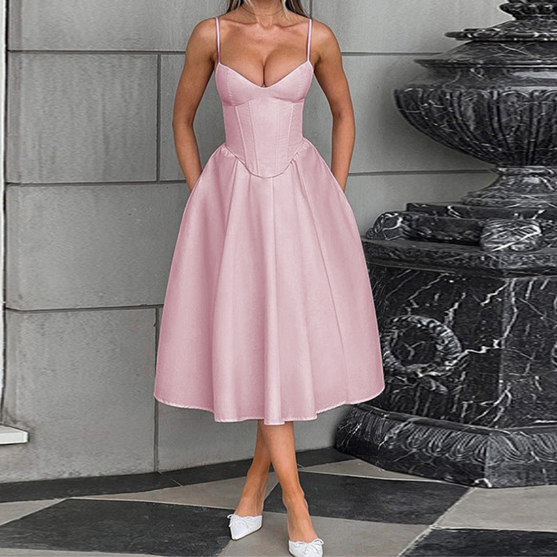 Women's midi dress with heart-shaped neckline and flared skirt StylebySassy