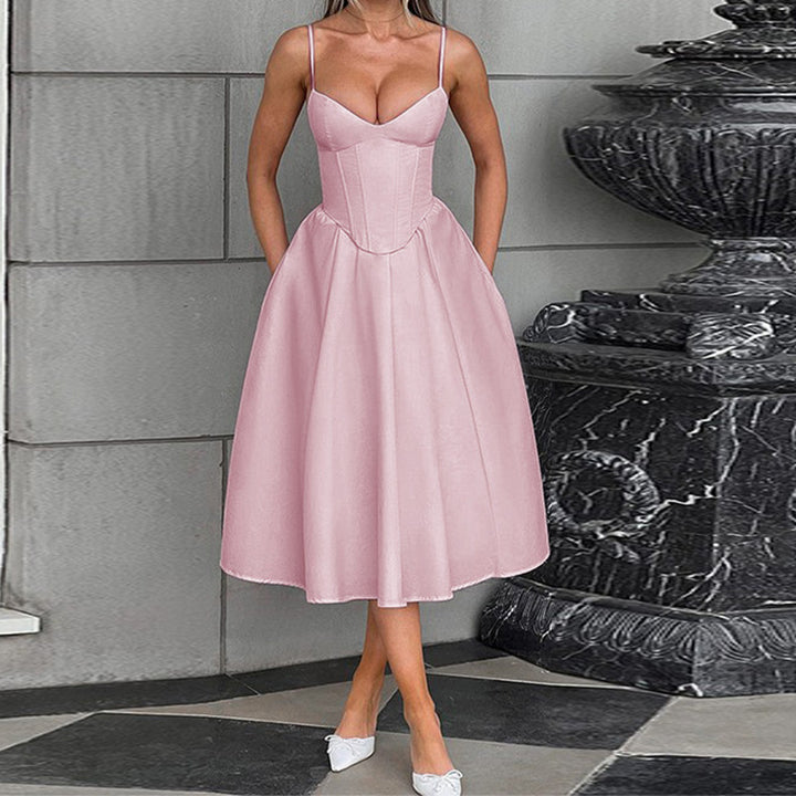 Women's midi dress with heart-shaped neckline and flared skirt StylebySassy