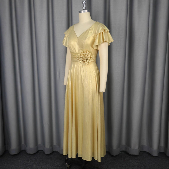 Ladies Elegant Maxi Dress with Lavish Ruffle and Floral Accent StylebySassy