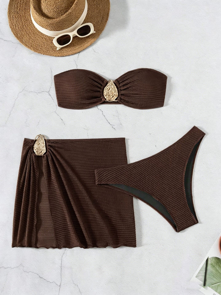 Women's bandeau bikini set with decorative wrap skirt StylebySassy