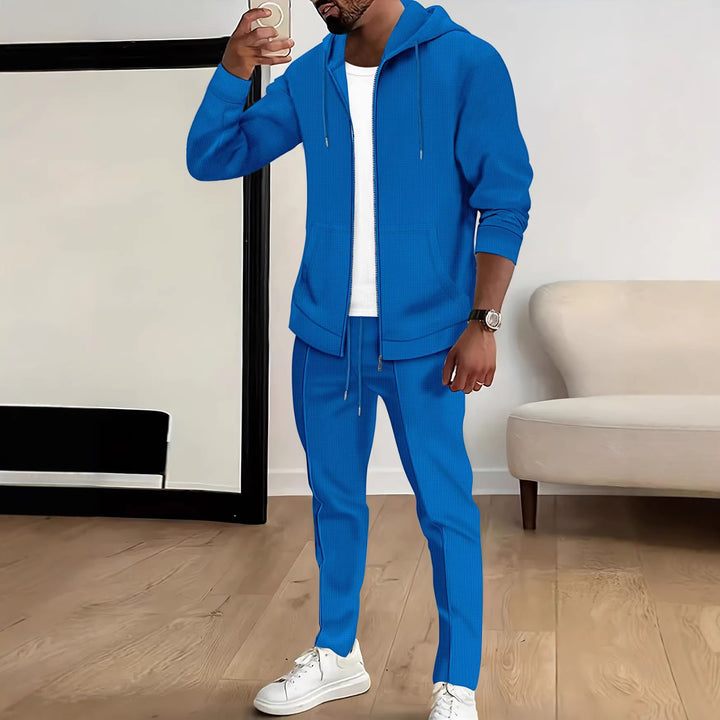 Men's waffle texture tracksuit with hooded zip jacket and tapered jogging pants StylebySassy