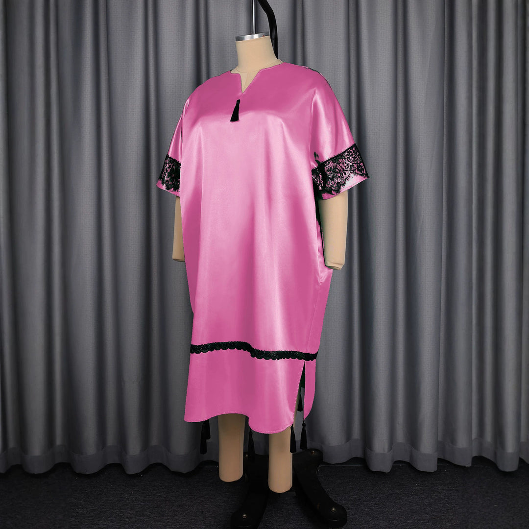 Women's Elegant Satin Kaftan Robe with Lace Accents StylebySassy