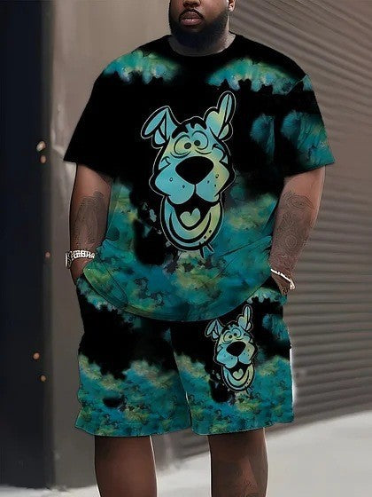 Men's casual leisure two-piece set with large smiley sunglasses print StylebySassy