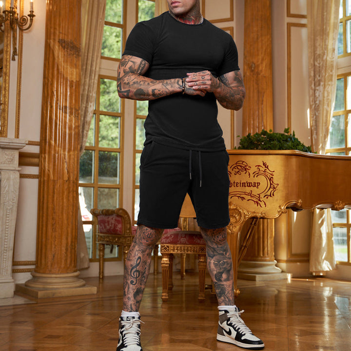 Men's slim Jersey set with round neck shirt and elastic drawstring shorts StylebySassy