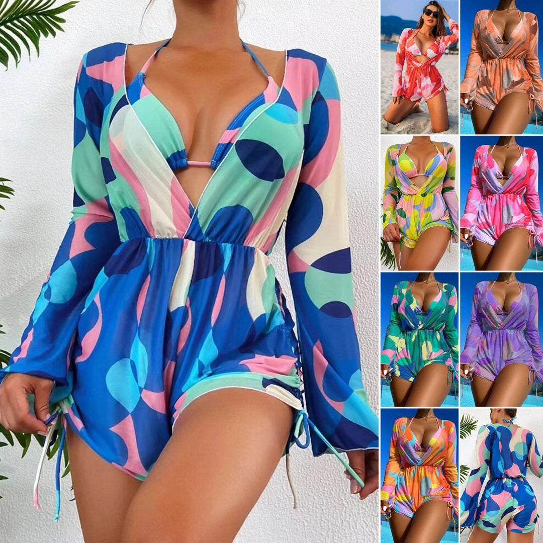 Women’s wrap swimsuit with long sleeves and fashionable pattern StylebySassy
