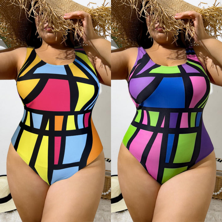 Women's one-piece swimsuit with modern geometric pattern StylebySassy