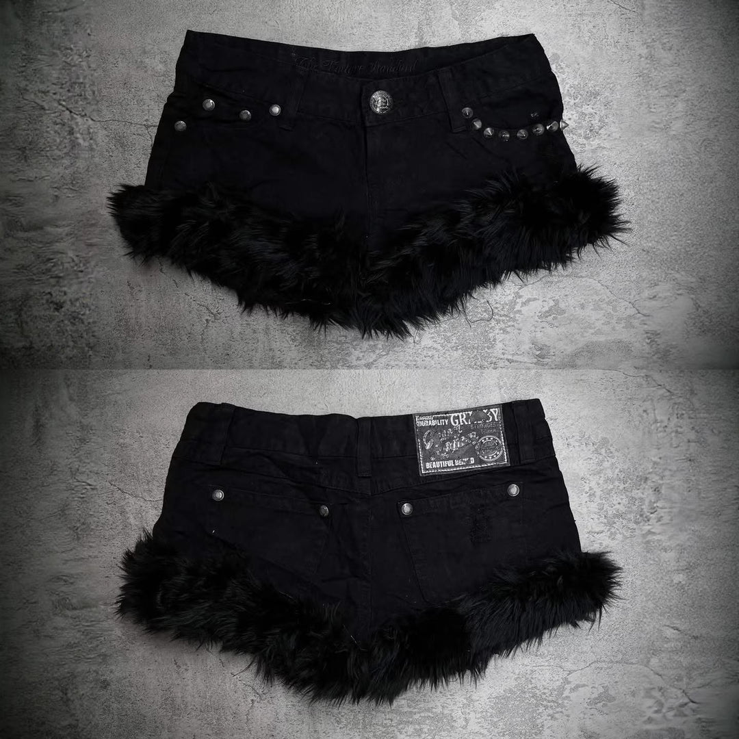 Women Short Jeans with Fluffy Hem StylebySassy