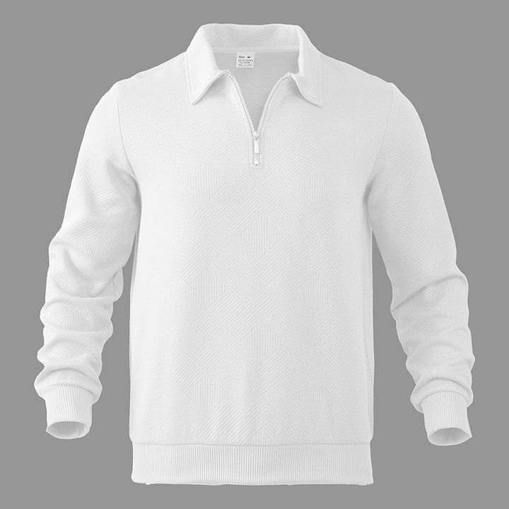 Men's nan Troyer in geometric structured knit with half-zip and polo collar StylebySassy