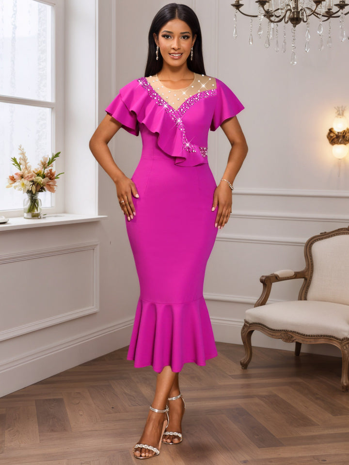 Women's figure-hugging dress with ruffle design and rhinestone accents StylebySassy