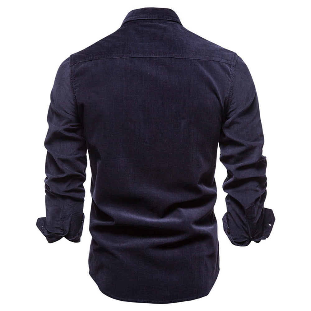 Men's long-sleeved cord shirt with applied breast pockets and Kent collar StylebySassy