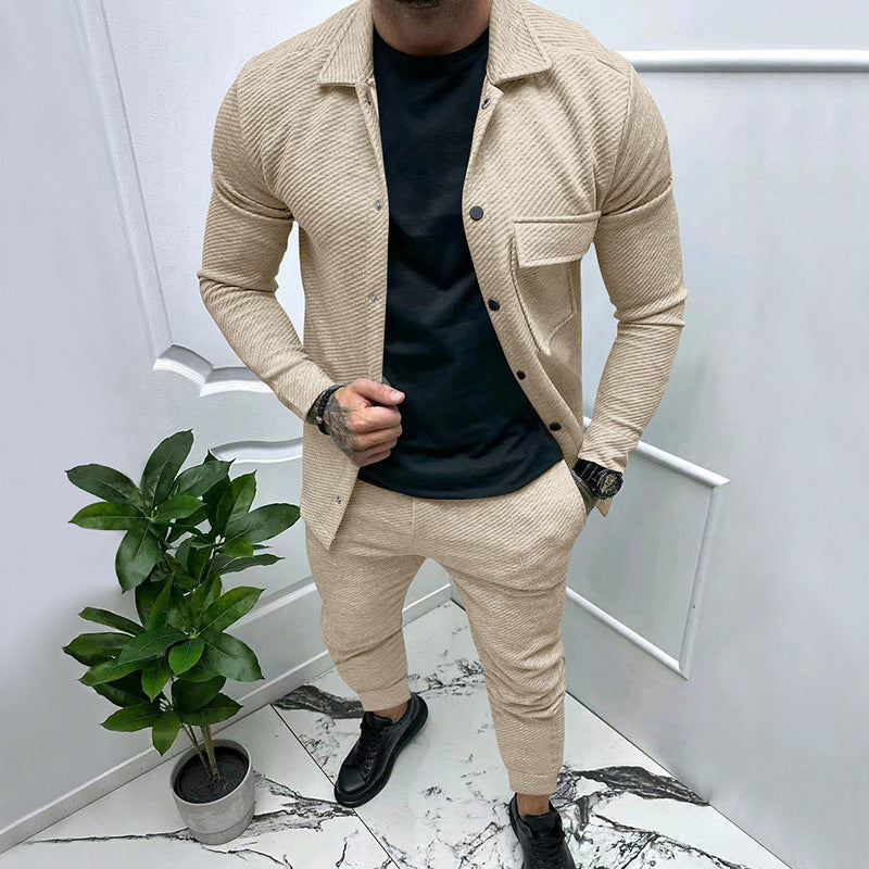 Men's finely structured shirt jacket and sweatpants set with a slim fit StylebySassy