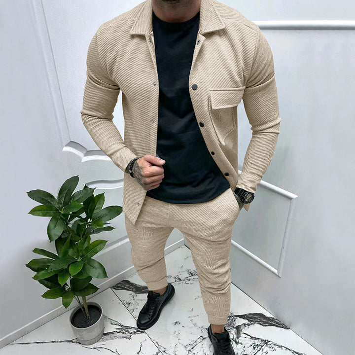Men's finely structured shirt jacket and sweatpants set with a slim fit StylebySassy