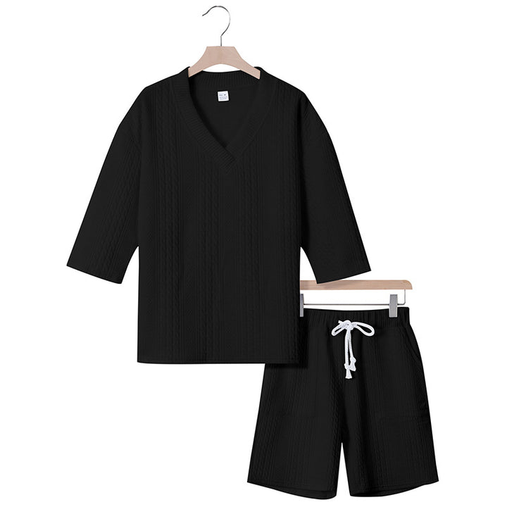 Unisex casual lounge set with V-neck top and drawstring shorts StylebySassy