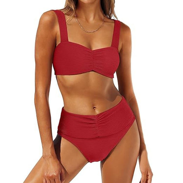 Women's High-Waisted Bikini Set with Ruched Top StylebySassy