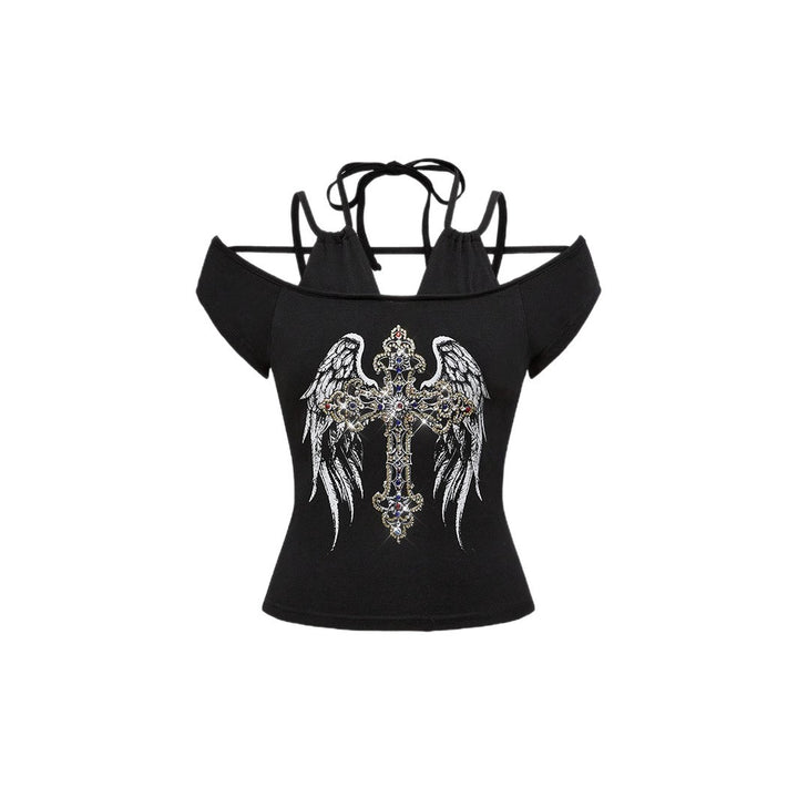Women Off-Shoulder Top with Sparkling Cross Design StylebySassy