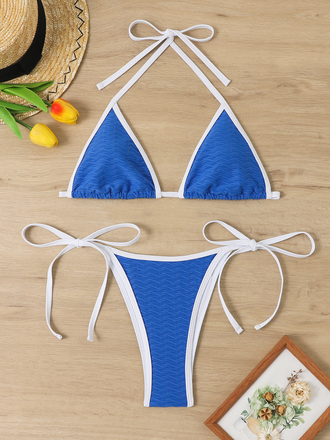 Women's Triangle Bikini with adjustable straps and high-quality wave pattern StylebySassy