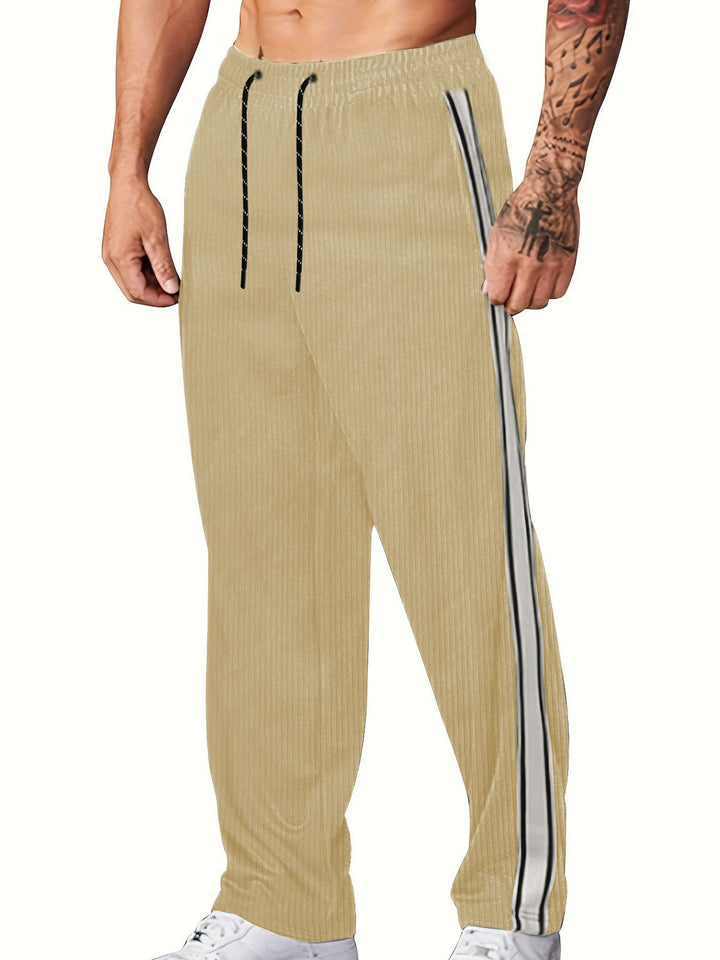 Men's knitted relaxed joggers with wide leg, side piping, and elastic drawstring waistband StylebySassy