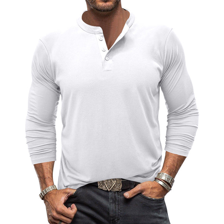 Men's long-sleeved Henley shirt made of elastic cotton blend with button placket and tailored fit StylebySassy