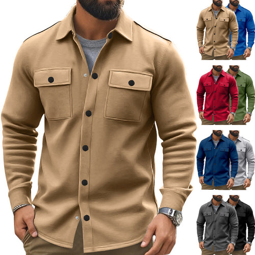 Men's sturdy wool fleece overshirt jacket with patch breast pockets and snap button placket StylebySassy
