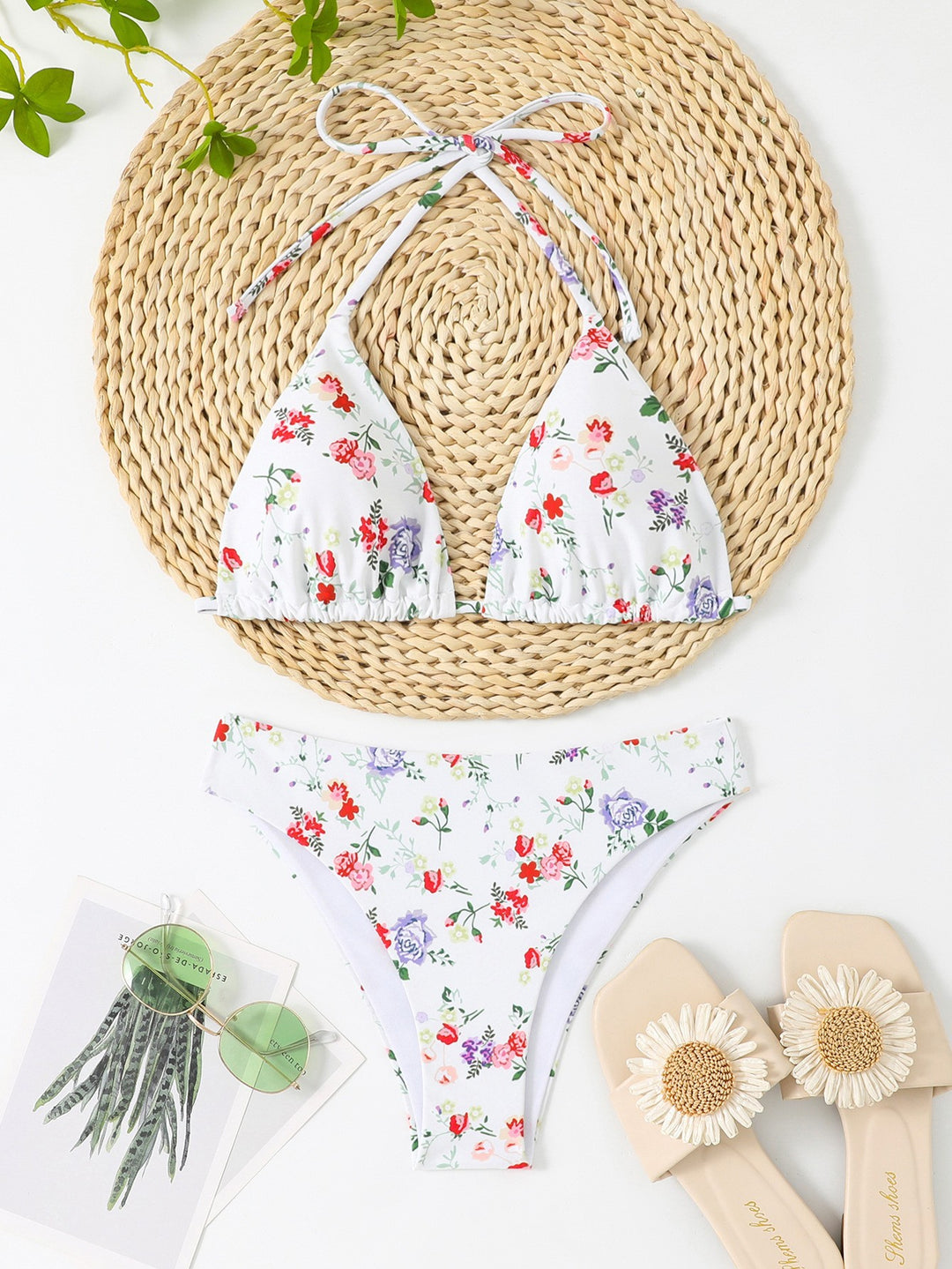 Women's bikini set with floral pattern and gingham design StylebySassy