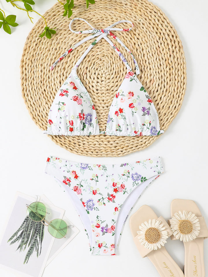 Women Triangle Bikini with Floral and Checkered Pattern StylebySassy