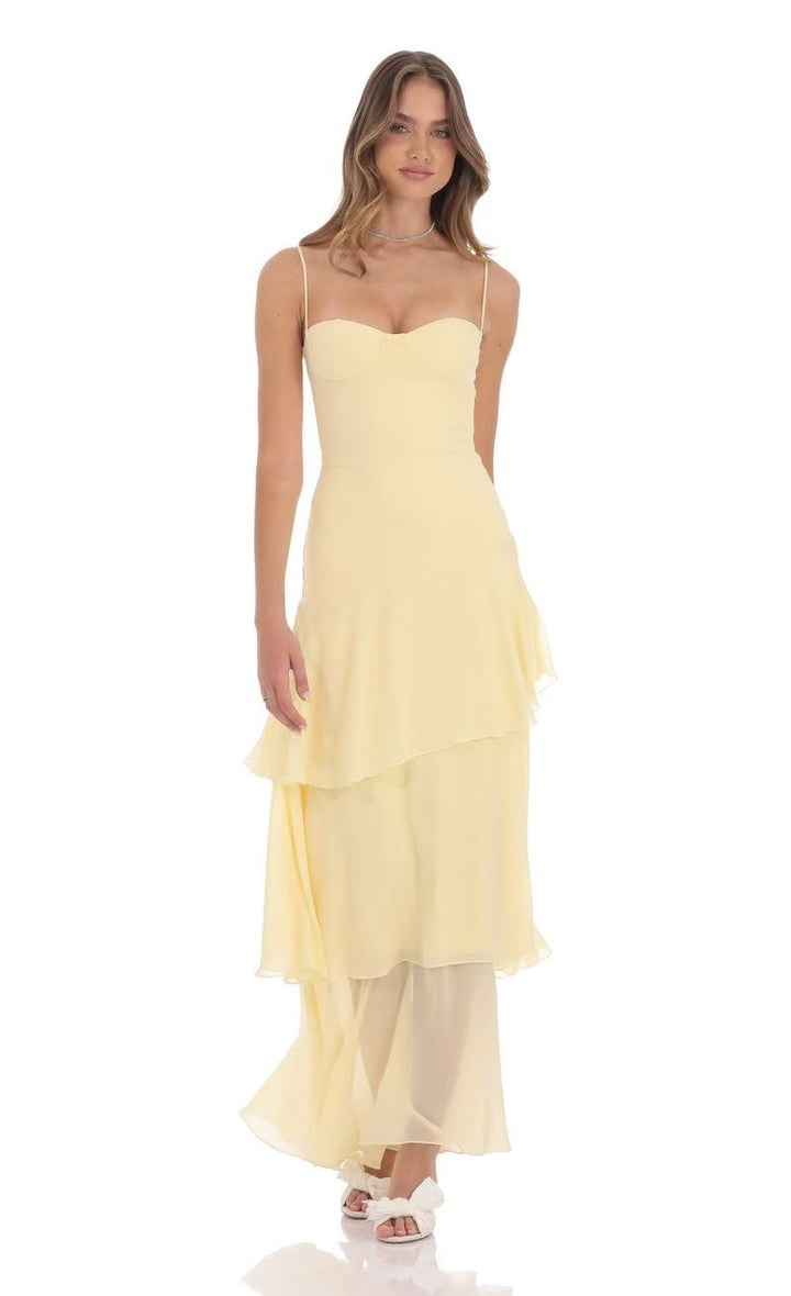 Women nan romantic tiered maxi dress with heart neckline and delicate spaghetti straps StylebySassy