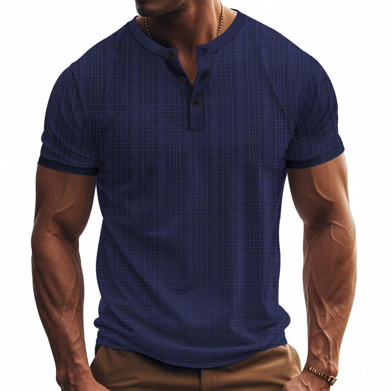 Men's nano band collar henley with fine mesh structure and slim fit StylebySassy