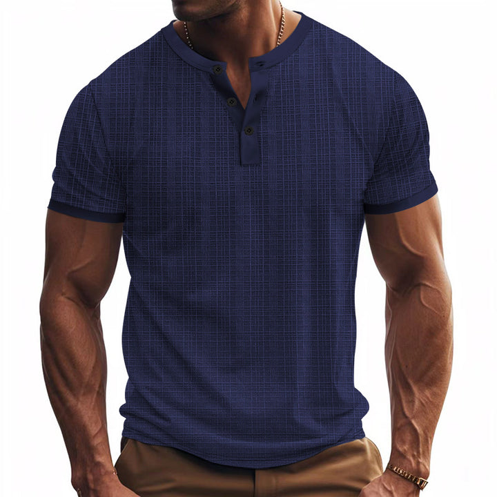 Men's nano band collar henley with fine mesh structure and slim fit StylebySassy