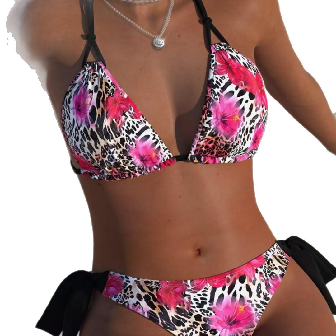 Women's triangle bikini with trendy leopard and flower pattern StylebySassy